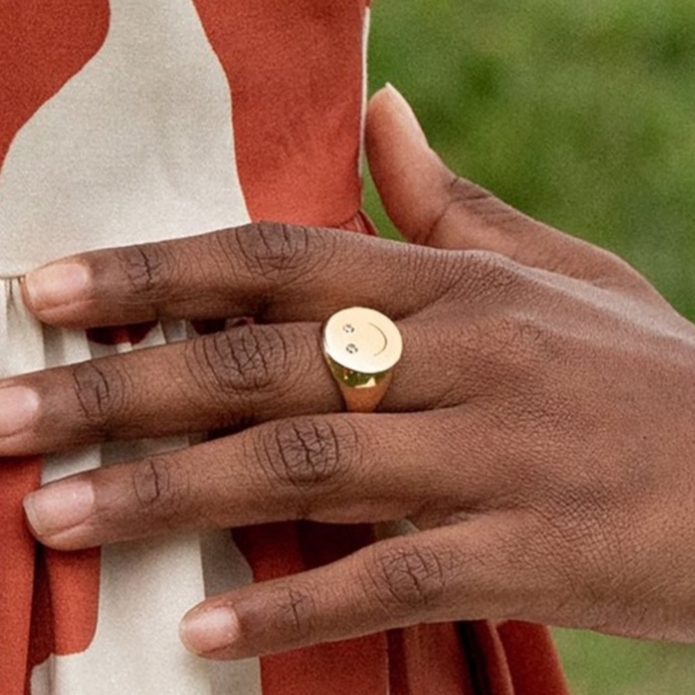 Gold Smiley Face Signet Ring